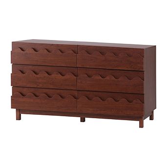 60" Length 6 Drawer Dresser, Modern Wooden Wave Drawers,Clothes Storage Organizer for Bedroom