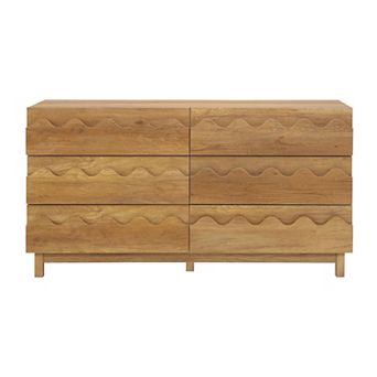 60" Length 6 Drawer Dresser, Modern Wooden Wave Drawers,Clothes Storage Organizer for Bedroom