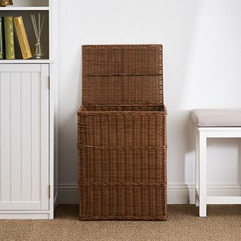 Rectangular Resin Wicker Laundry Hamper, Breathable Woven Basket for Laundry Storag