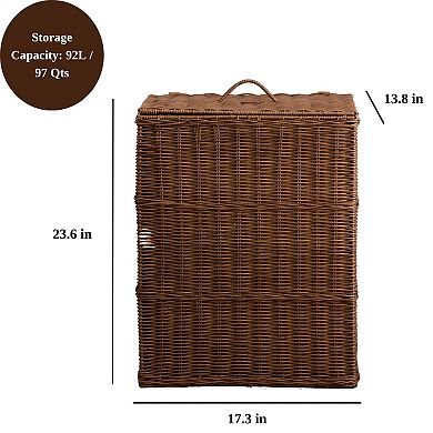 Rectangular Resin Wicker Laundry Hamper, Breathable Woven Basket for Laundry Storag
