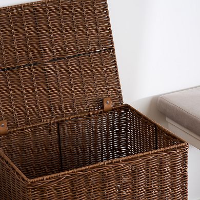 Rectangular Resin Wicker Laundry Hamper, Breathable Woven Basket for Laundry Storag
