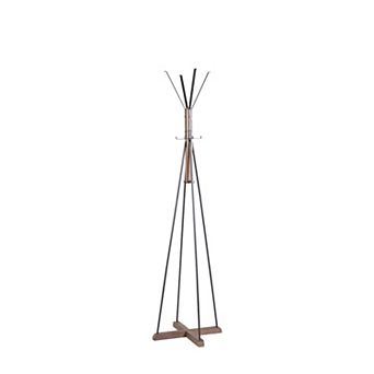 Reclaimed Wood & Metal Freestanding Coat Rack, with 8 Hooks & Cross Base, for Bedroom Living Room