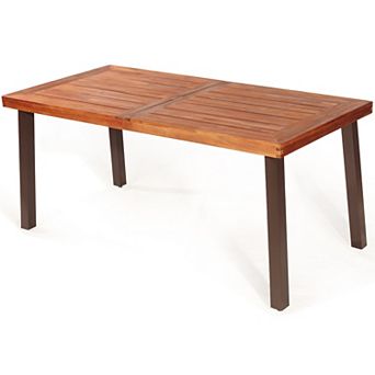 Costway Rectangular Acacia Wood Dining Table Rustic Furniture Indoor &Outdoor