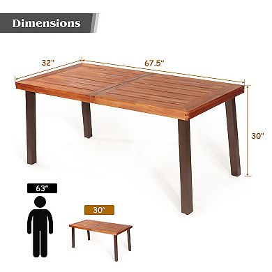 Costway Rectangular Acacia Wood Dining Table Rustic Furniture Indoor &Outdoor