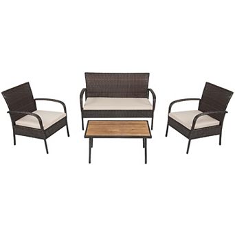 Costway 4 pc Patio Rattan Furniture Set Outdoor Conversation Set Coffee Table w/Cushions