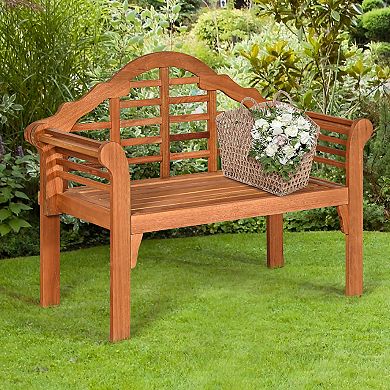 Costway 49'' Outdoor Folding Bench Eucalyptus Wood Backrest Armrest Patio Garden