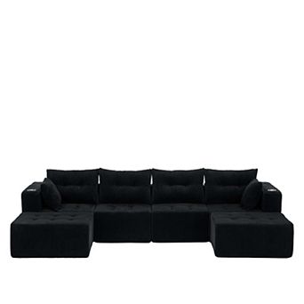 MAXYOYO MaxVario U Shaped Modular Sofa, Corduroy Convertible Ottoman, No Assembly