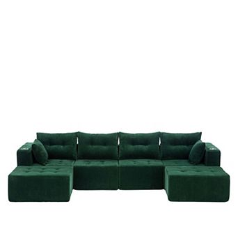 MAXYOYO MaxVario U Shaped Modular Sofa, Corduroy Convertible Ottoman, No Assembly