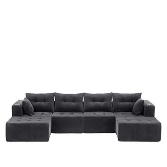 MAXYOYO MaxVario U Shaped Modular Sofa, Corduroy Convertible Ottoman, No Assembly