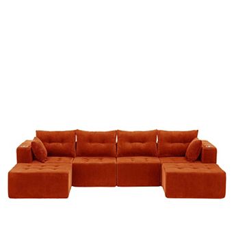 MAXYOYO MaxVario U Shaped Modular Sofa, Corduroy Convertible Ottoman, No Assembly