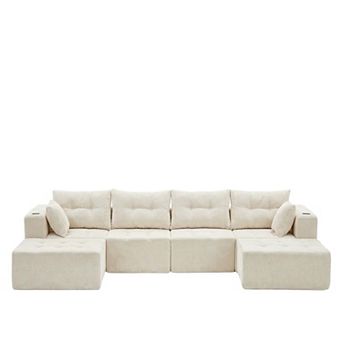 MAXYOYO MaxVario U Shaped Modular Sofa, Corduroy Convertible Ottoman, No Assembly