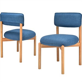 Modern Wooden Blended Linen Kaki Dining Chair Set of 2