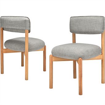 Modern Wooden Blended Linen Kaki Dining Chair Set of 2