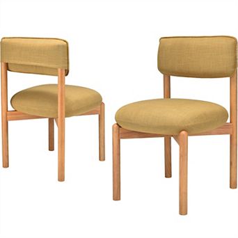 Modern Wooden Blended Linen Kaki Dining Chair Set of 2