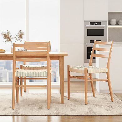 Mid Century Modern Woven Rope Seat Dining Chairs Set of 2