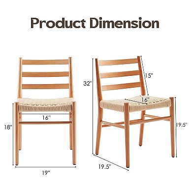 Mid Century Modern Woven Rope Seat Dining Chairs Set of 2