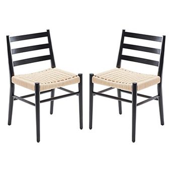 Mid Century Modern Woven Rope Seat Dining Chairs Set of 2