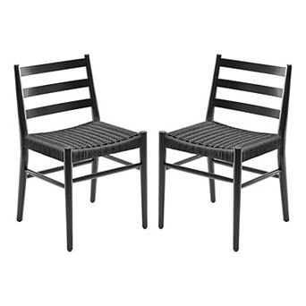 Mid Century Modern Woven Rope Seat Dining Chairs Set of 2