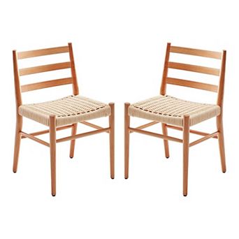 Mid Century Modern Woven Rope Seat Dining Chairs Set of 2