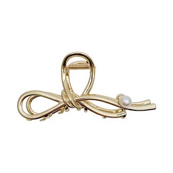 Women's Bow Shaped Hair Clip with Faux Pearl Accent and Open Frame Design