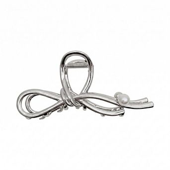 Women's Bow Shaped Hair Clip with Faux Pearl Accent and Open Frame Design