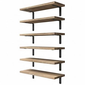 Wood Floating Shelves Set of 6 Rustic Brown Farmhouse Wall Decor Storage