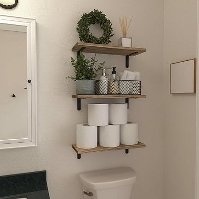 Wood Floating Shelves Set of 6 Rustic Brown Farmhouse Wall Decor Storage