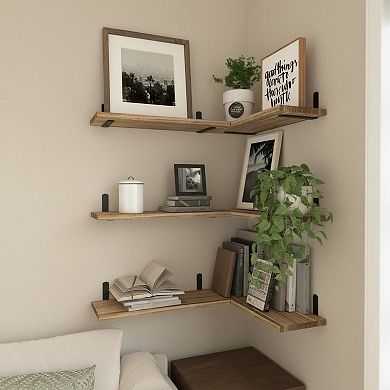 Wood Floating Shelves Set of 6 Rustic Brown Farmhouse Wall Decor Storage