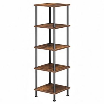 5 tier Corner Shelf Stand No Tool Assembly Large Capacity Multi-Purpose Rustic Brown Black