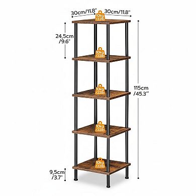5-Tier Corner Shelf Stand No Tool Assembly Large Capacity Multi-Purpose Rustic Brown Black