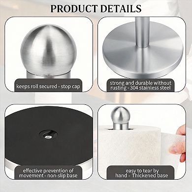 Stainless Steel Paper Towel Holder Countertop Stable Base Compact Design