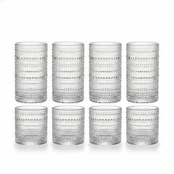 Vintage Hobnail Glassware Set of 8, 12oz and 10oz Tumblers for Bar or Kitchen