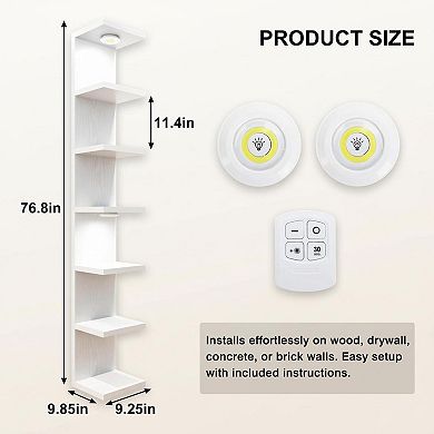7 Tier Wall Mounted Shelf Unit Floating Shelves With LED Lights For Home Decor Organizer Display