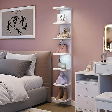 7 Tier Wall Mounted Shelf Unit Floating Shelves With LED Lights For Home Decor Organizer Display