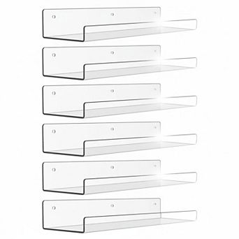 6 Pack Clear Acrylic Floating Wall Shelves 15x4 Inch Storage Display for Home Decor
