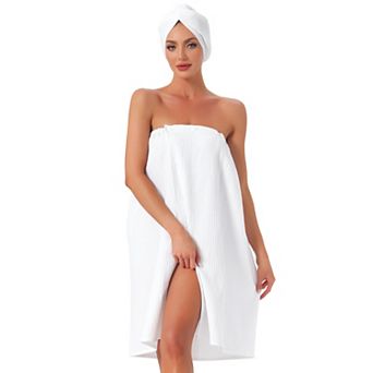 Women's Waffle Wrap and Hair Towel Dress Body Wrap Robes Snap Closure Towelling Shower Bathrobe