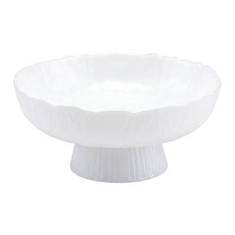 Modern Fluted Pedestal Bowl Scalloped Fruit Bowl for Kitchen Counter Elegant Ribbed Decorative Bowl