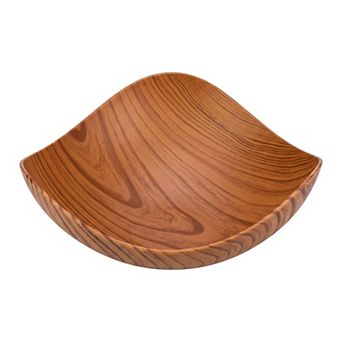 Rustic Faux Wood Decorative Bowl Irregular Wavy Pedestal Bowl for Modern Farmhouse