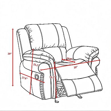 39" Vintage Rivet - Trimmed Manual Recliner