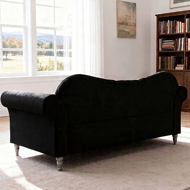 88.6" Velvet 3-Seater Sofa, Crystal Diamond Tufted Chesterfield