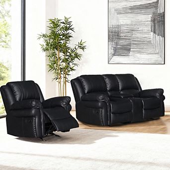 Faux Leather Reclining Loveseat and Chair Set