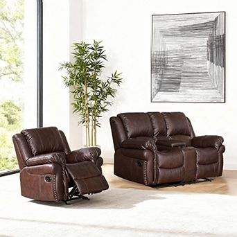 Faux Leather Reclining Loveseat and Chair Set