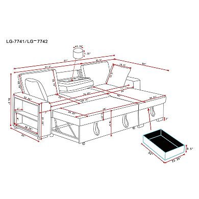 91" Multi-Functional Chenille Corner Sectional - With Side Bookcase And USB Charging Port