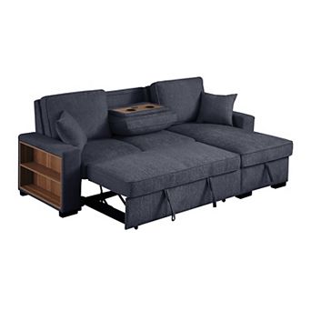 91" Multi-Functional Chenille Corner Sectional - With Side Bookcase And USB Charging Port