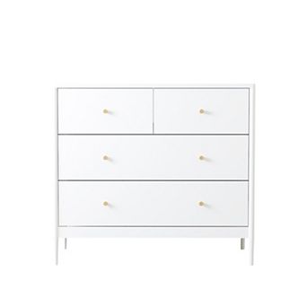 35.4" Wide Wooden Dresser Cabinet, with 4-Drawer Brass Pulls, for Nursery Toddler Bedroom Closet
