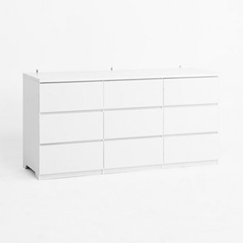 Modern Wooden Dresser, White Matte 9-Drawer, 63" Wide Top for Bedroom Living Room Hallway Entryway