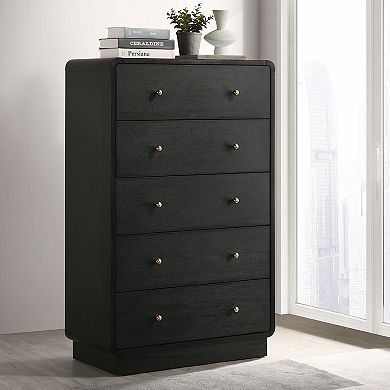 5-Drawer Modern Dresser,Brass Ball Knobs & Smooth Metal Glides for Bedroom Home Decor