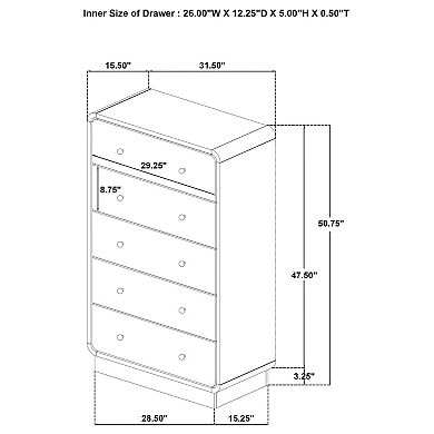 5-Drawer Modern Dresser,Brass Ball Knobs & Smooth Metal Glides for Bedroom Home Decor