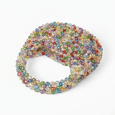 Women's Multicolor Crystal Beaded Handbag with Structured Top Handle Statement Purse