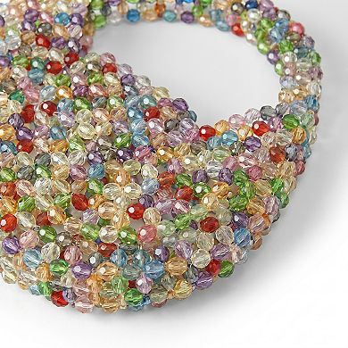 Women's Multicolor Crystal Beaded Handbag with Structured Top Handle Statement Purse